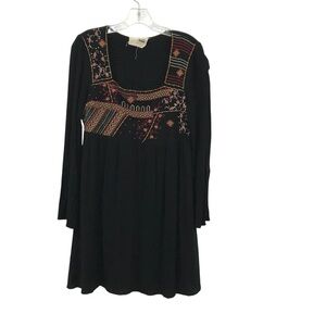 Savanna Jane Dress Women’s Small Black Boho Embroidered Renaissance Aline Flare